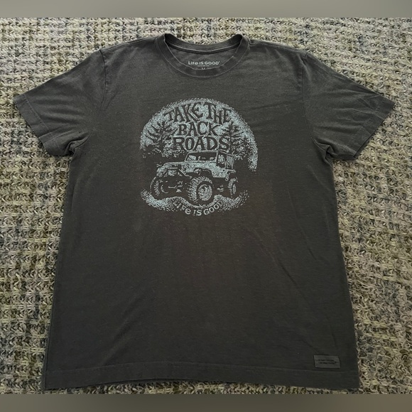 Life Is Good Shirt, Mens Med, “Take The Back Roads” Jeep Graphic Outdoors Tee - Picture 1 of 9